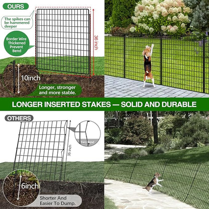 10 Panels Dog Fence Outdoor for Yard, 36 in(H) X 25 ft(L) Decorative Garden Fence Rustproof No Dig Animal Barrier Fencing Metal Wire Panel Border Patio Rabbits Ground Stakes Fencing