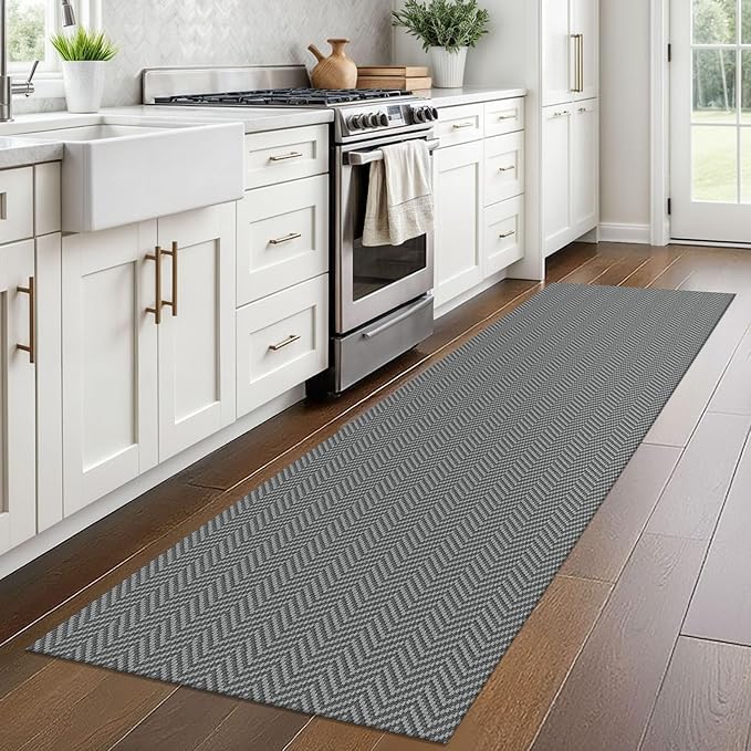 2x8 Ft Braided Runner Rug Washable Runners for Hallways Kitchen Runner Rug with Rubber Backing Cotton Entryway Runner Indoor, Woven Floor Carpet for Hall Kitchen Bedroom, Charcoal Gray/Gray