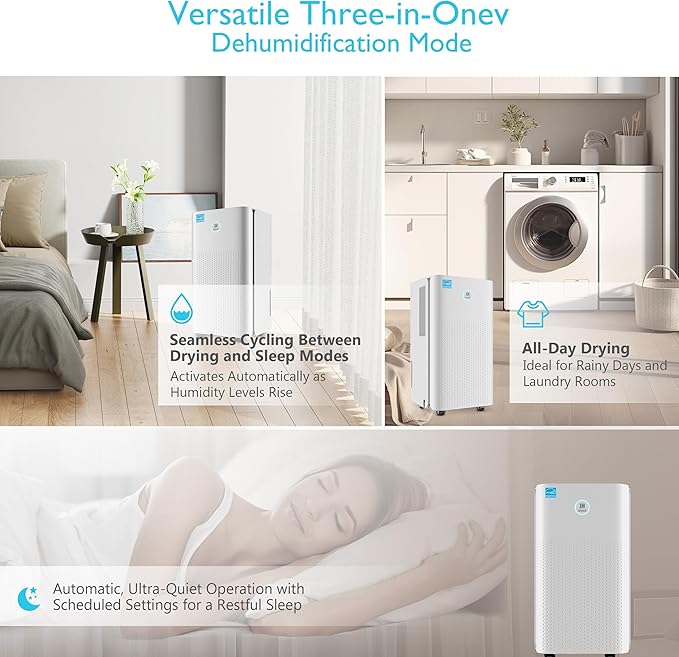 Ukoke 32 Pint Dehumidifier for 1750 Sq. Ft – Energy Star Most Efficient, Auto Drain, 3 Smart Modes, Quiet Operation, Portable Moisture Remover for Medium Rooms, Basements, Bedrooms, RVs