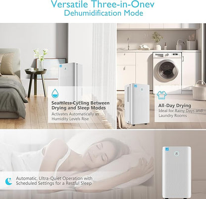 Ukoke 32 Pint Dehumidifier for 1750 Sq. Ft – Energy Star Most Efficient, Auto Drain, 3 Smart Modes, Quiet Operation, Portable Moisture Remover for Medium Rooms, Basements, Bedrooms, RVs
