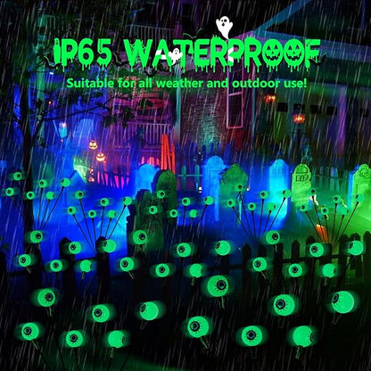 4 Pack Solar Halloween Lights Outdoor, Solar Eyeball Lights, 24 LED Green Eyeball Swaying Light with 2 Lighting Modes, Waterproof Outdoor Halloween Decorations for Walkway Yard Lawn Horror Party