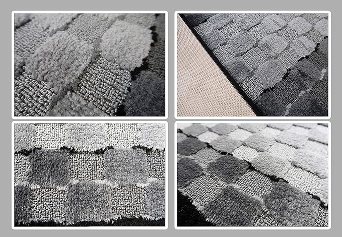 16 ft Long Non-Slip Washable Carpet Runner Rug with Rubber Backing, Custom Floor Mat for Kitchen Hallway Stairs Bedroom Bathroom Entryway, Checkered Black - Grey, Your Choice of Length, (26" X 16')