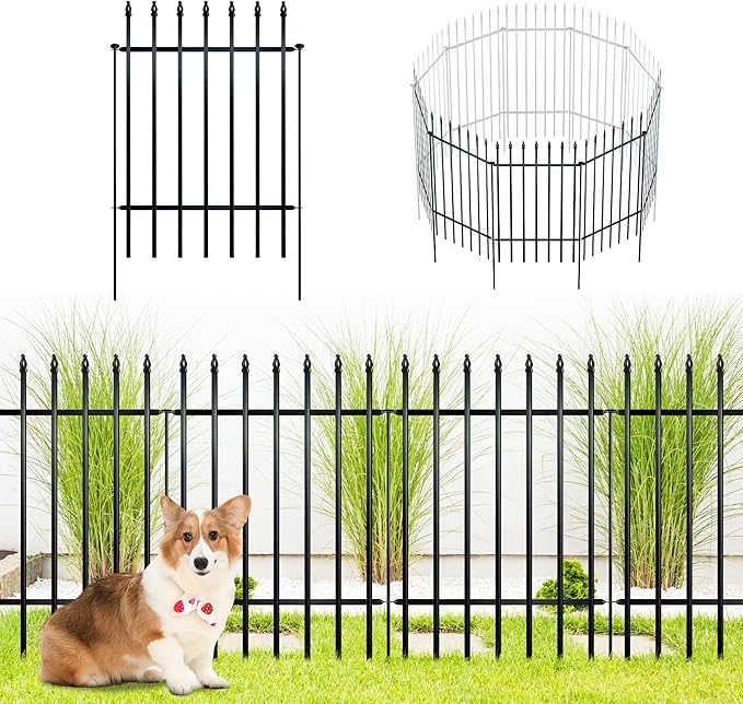 ARIFARO Decorative Metal Garden Fence 32" high x 24" Wide 5 Pack, Animal Barrier for Dog Pet,Border Garden Fencing for Outdoor Patio Lawn Yard Flower Bed