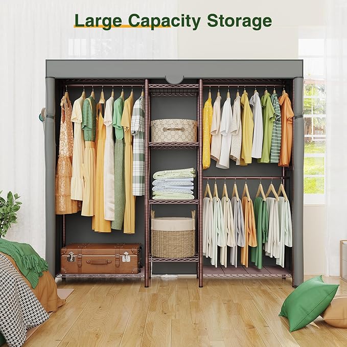 LEHOM G6C Heavy Duty Clothes Rack with Cover, Wire Garment Rack for Hanging Clothes, Compact Closet Storage Clothing Rack with Oxford Fabric Cover, Adjustable Hanging Clothes Racks for Bedroom