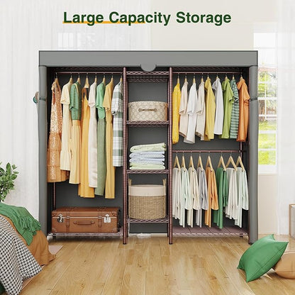 LEHOM G6C Heavy Duty Clothes Rack with Cover, Wire Garment Rack for Hanging Clothes, Compact Closet Storage Clothing Rack with Oxford Fabric Cover, Adjustable Hanging Clothes Racks for Bedroom