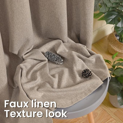 BGment Short Taupe Linen Curtains 45 Inch Length 2 Panels for Bedroom, Burlap Light Filtering Window Drapes with Grommet Privacy Non See Through for Farmhouse Living Room, Each 52 Inch Wide