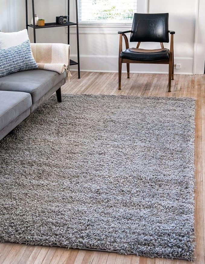 Unique Loom Solid Shag Collection Area Rug (7' 1" x 10' Rectangle, Cloud Gray)