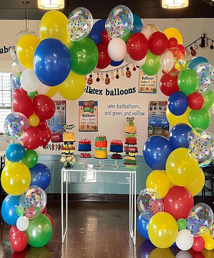 300 Pcs Red Yellow Blue Green Balloons, 12 Inch Red Yellow Blue Green Balloons and Colourful Confetti Balloons for Carnival, Circus Party Décor