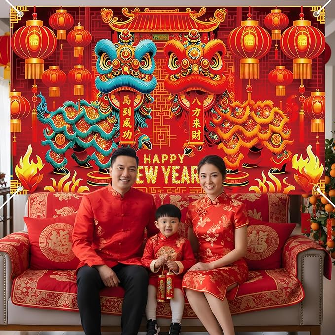 Chinese New Year Decorations 2026, 71x43 Inch Year of The Horse 2026 Banners Backdrops Party Decoration, Lunar New Year Backdrop Chinoiserie Decor for Spring Festival