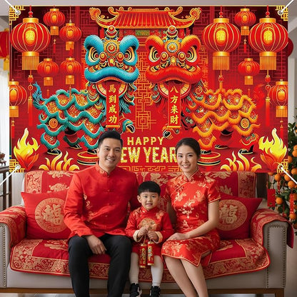 Chinese New Year Decorations 2026, 71x43 Inch Year of The Horse 2026 Banners Backdrops Party Decoration, Lunar New Year Backdrop Chinoiserie Decor for Spring Festival
