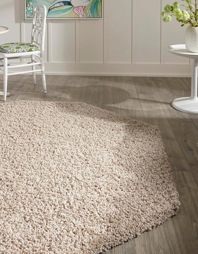 Unique Loom Solid Shag Collection Area Rug (7' 10" Octagon, Taupe)