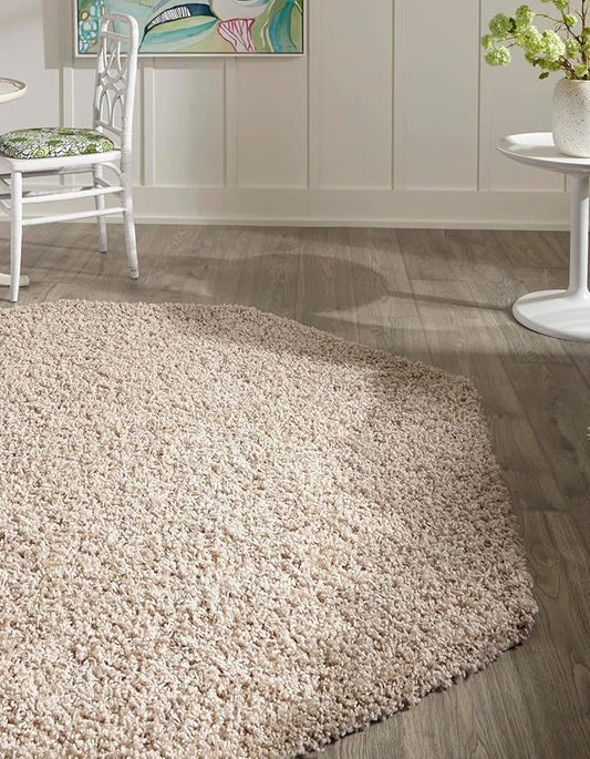 Unique Loom Solid Shag Collection Area Rug (7' 10" Octagon, Taupe)
