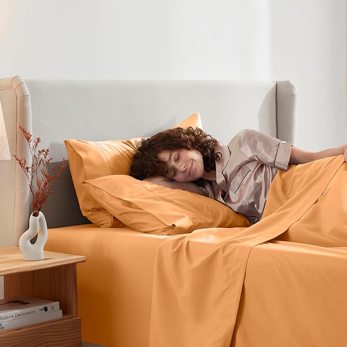 Nestl King Sheet Set - Luxury 1800 Ultra-Soft Microfiber King Bed Sheets - Double Brushed - Deep Pockets - Easy Fit - 4 Piece Set - Bedding Sheets & Pillowcases (King, Light Orange)