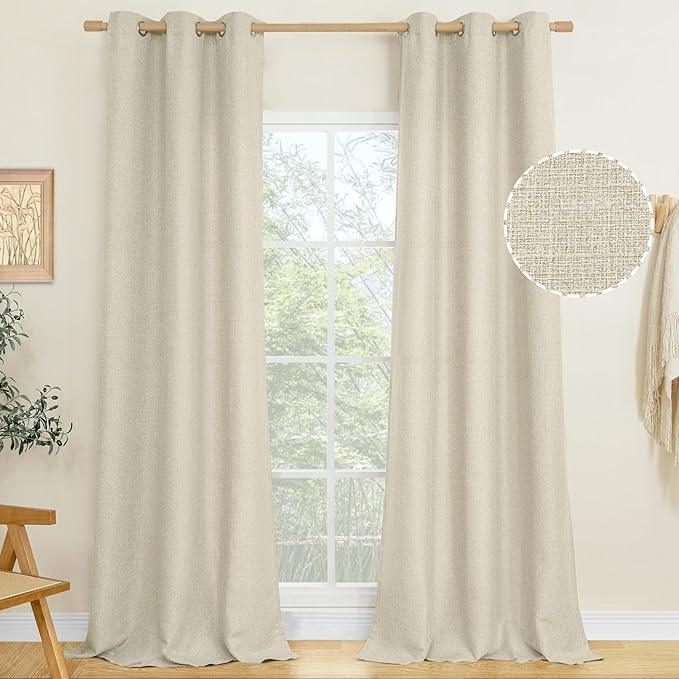 LAMIT Natural Linen Curtains for Living Room 84 inch Length 2 Panels, Linen Textured Thermal Insulated Curtains Grommet Privacy Burlap Neutral Drapes for Bedroom/Farmhouse, W38 x L84, Natural Beige