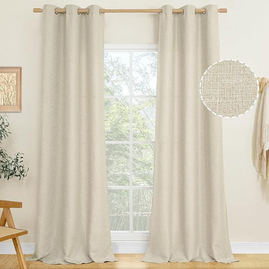 LAMIT Natural Linen Curtains for Living Room 84 inch Length 2 Panels, Linen Textured Thermal Insulated Curtains Grommet Privacy Burlap Neutral Drapes for Bedroom/Farmhouse, W38 x L84, Natural Beige