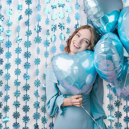BRAVESHINE Blue Party Snowflake Backdrop - 2 Pack Hanging Foil Fringe Snow Flakes Party Streamers Curtain for Christmas Winter-Themed Frozen Birthday Bridal Shower Holiday New Year Party Decorations