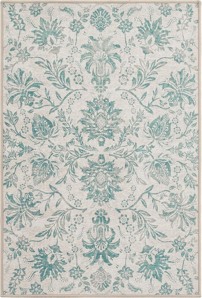 jinchan 2x3 Washable Rugs for Entryway Vintage-Inspired Floral Design Non-Slip Low-Pile Doormat Ultra-Thin Indoor Traditional Accent Carpet for Entrance Kitchen Bathroom Bedroom