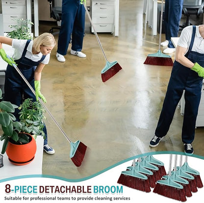 Lasnten 8 Pack Indoor Broom for Floor Cleaning Commercial Set with 49" Stainless Steel Detachable Handle Indoor and Outdoor Floor Brooms for Home, Garage, Kitchen, Office, Patio(Blue,49x13.6 Inches)