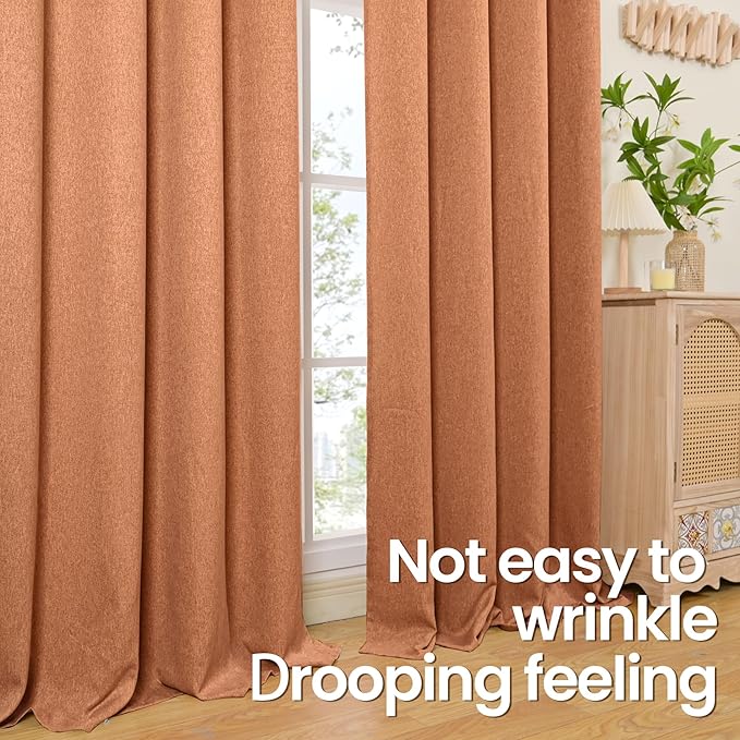 BGment Terracotta Linen Curtains for Living Room 72 Inch Length 2 Panels Set, Light Filtering Country Rustic Window Drapes Textured for Bedroom Privacy Non See Through Burnt Orange, Each 52 Inch Wide