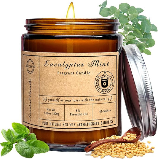 Scented Candles, 7oz Eucalyptus Mint Candles for Home Scented, Soy Wax Aromatherapy Candle for Relaxing and Stress Relief, Non Toxic, Long Burning, Christmas, Birthday, Valentine Gifts for Women Men