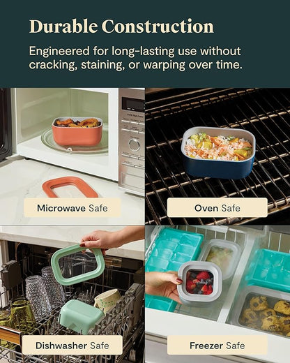 Caraway 6pc Glass Food Storage Set – 4.4 Cup Food Containers (6) - Ceramic Coated - Non Toxic, Non Stick with Lids - Microwave Safe - Navy