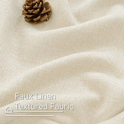 LAMIT Light Beige Linen Curtains 80 inches Long for Living Room, Soft Thick Linen Textured Light Filtering Curtains Burlap Privacy Grommet Drapes for Bedroom, 2 Panels, W52 x L80