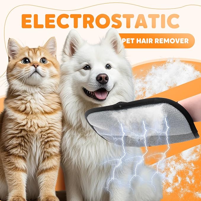 Pet Hair Removal Glove, Electrostatic Pet Hair Remover Gloves for Cats & Dogs, Pet Hair Remover Tool Grooming Gloves