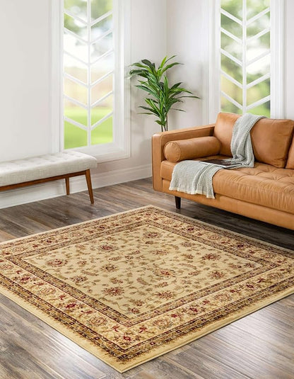 Rugs.com Aditi Collection Rug – 5' 3 Square Cream Low Rug Perfect for Living Rooms, Kitchens, Entryways