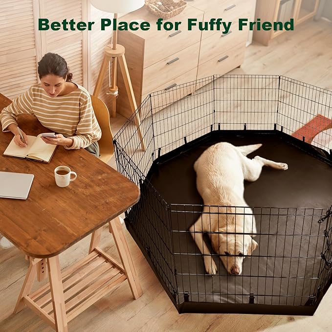 PJYuCien Dog Playpen - Metal Foldable Dog Exercise Pen, Pet Fence Puppy Crate Kennel Indoor Outdoor with 8 Panels 24”H & Bottom Pad for Small Medium Pets