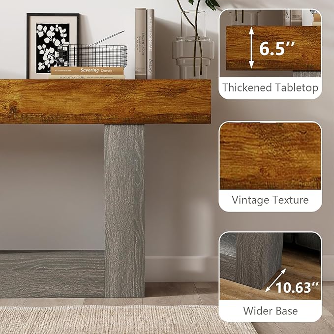 Vibe & Dine 63" Entryway Table, Farmhouse 2-Tier Console Table with U-Shaped Base, Narrow Long Wood Couch Table Behind Sofa for Living Room, Hallway, Foyer, Dark Gray