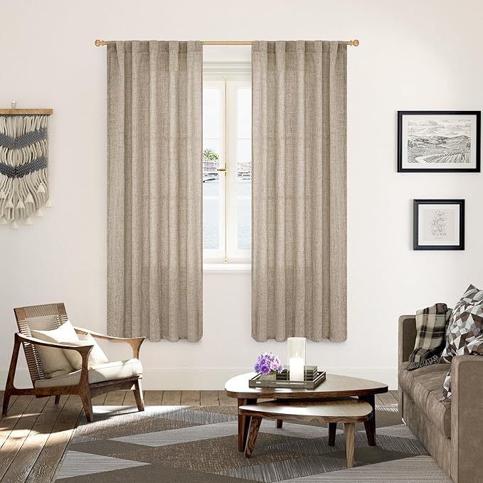 YoungsTex Oatmeal Burlap Linen Curtains 72 Inches Long for Living Room, Semi Sheer Drapes Light Filtering with Back Tab Rod Pocket for Office Bedroom Window, 2 Panels, 42 X 72 Inch
