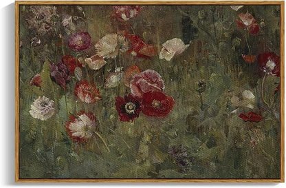 InSimSea Framed Canvas Wall Art Vintage Decor, Flowers Canvas Wall Art Modern Farmhouse Decor, Botanical Wall Art Painting for Office, Bedroom Bathroom Office home Decor, 24"x36"