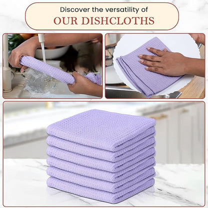 Vintage Vista 100% Cotton Waffle Dish Cloths (Pack of 6) - Dish Rags for Washing Dishes - Reusable & Highly Absorbent Kitchen Towels - Kitchen Rags for Christmas - (12" x 12" - Purple)