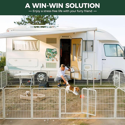 FXW Rollick Unleashed Dog Playpen for Indoor, Yard, RV Camping, 45 inch 8 Panels for Large Dogs, White│Patented
