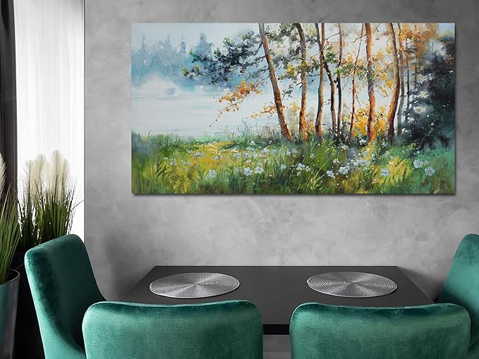 Ardemy Nature Canvas Wall Art Green Forest Pictures Wall Decor Living Room Landscape Tree Textured Paintings Artwork Bedroom Dining Room Kitchen Home Office, 48"x24"