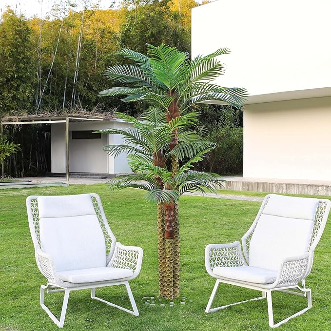 Artificial Palm Tree for Outdoor 8ft Tall UV Resistant Fake Tropical Golden Cane Palm Tree Large Faux Palm Plants for Outside Patio, Poolside, Lawn, Porch and Home Office Indoor Decor, Set of 1