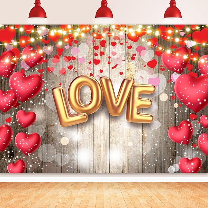 Valentine's Day Backdrop, 7x5FT Red Heart Party Decor