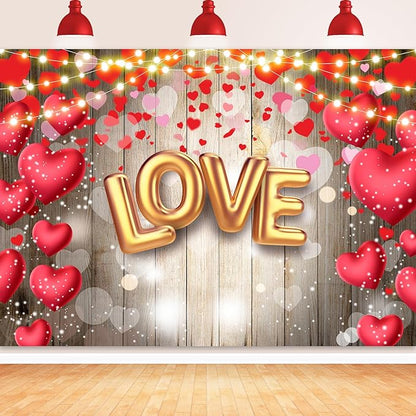 Valentine's Day Backdrop, 7x5FT Red Heart Party Decor