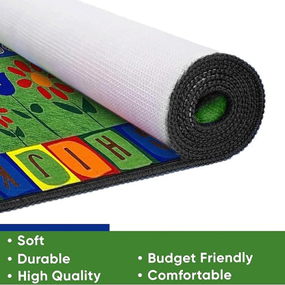 On The Train Kid's Rug 6' x 8'6", Multicolored Rectangle Kid Educational Learning Rug for School, Classroom, Learning Numbers & Alphabets for Kids Playroom