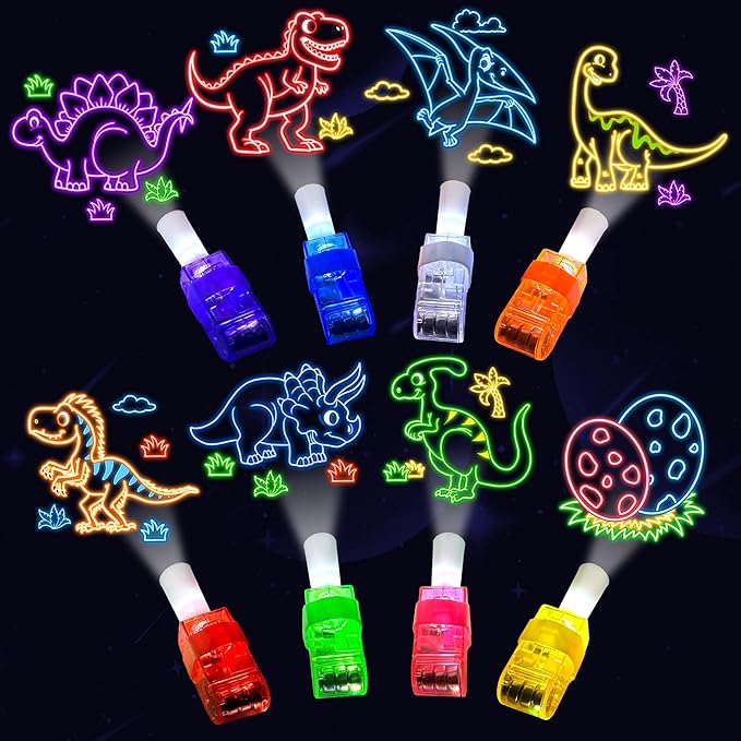 24PCS Dinosaur Neon Party Favors-LED Finger Lights: Dino Birthday Glow in the Dark Toys Bulk for Kids Boys Girls,Dinosaur Party Decorations Supplies Goodie Bags Stuffers, Classroom Prizes, Fun Gifts