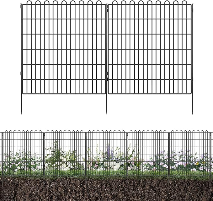 Decorative Garden Fence 5 Panels 11.8ft (L)×32in (H) Animal Barrier for Yard, Patio, Garden Borders, No-Dig Outdoor Fencing with Rustproof Metal Panels, Temporary Ground Stakes for Dogs, Rabbit