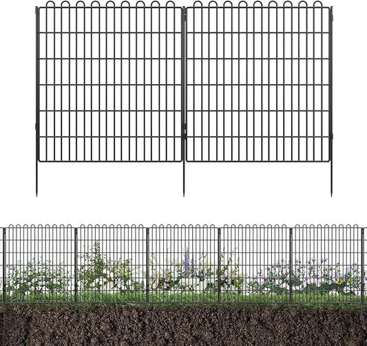 Decorative Garden Fence 5 Panels 11.8ft (L)×32in (H) Animal Barrier for Yard, Patio, Garden Borders, No-Dig Outdoor Fencing with Rustproof Metal Panels, Temporary Ground Stakes for Dogs, Rabbit