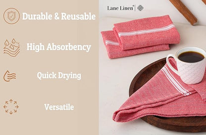 LANE LINEN Kitchen Towels Set - 100% Pure Cotton Dish Towels for Kitchen, Super Absorbent Kitchen Hand Towel, Tea Towels, Soft & Durable Dish Cloths, Pack of 6 – 14”x25”, Red