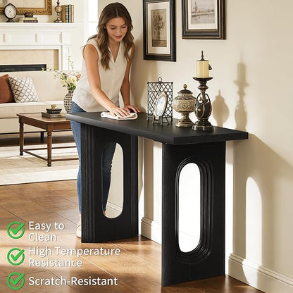 59.2" Entryway Table,Fluted Console Table Modern Farmhouse,Widen Sofa Tables Behind The Couch,Wooden Side Console Table Hollow Support Legs for Living Room/Hallway/Entry Way/Foyer Black