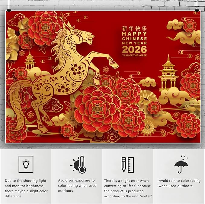 YongFoto 2026 Happy Chinese New Year Backdrop 10x6.5ft 2026 Lunar Year of The Horse Lucky Cloud Pavilion Plum Bossom Background Chinese Traditional Spring Festival New Year's Eve Party Banner Decor