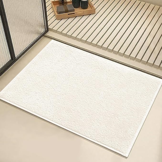 Bath Mat-Non-Slip Bathroom Floor Mats-Absorbent Quick Dry Low Pile Bathroom Rugs Fit Under Door-Bath Rug for Sink,Bathtub,Shower Room,17"×24",White