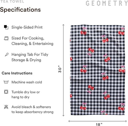 GEOMETRY Spring Kitchen Towels - Quick Dry Microfiber Cloth Spring & Summer Dish Towels for Kitchen Drying - Premium Quick Dry Towel - Cherry Bow 18" x 30" (1 Pack)