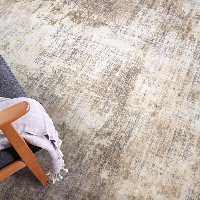 IOHOUZE Abstract Runner Rug 3x18 Ft Extra Long Washable Runners for Hallways, Non Slip Kitchen Runner Printed Faux Wool Entryway Runner Indoor, Modern Abstract Floor Carpet for Hall Stair, Beige Brown
