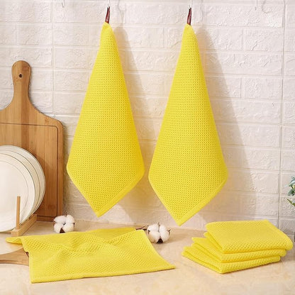 Kitinjoy 100% Cotton Kitchen Dish Cloths, 12 Pack Waffle Weave Ultra Soft Absorbent Dish Towels for Drying Dishes Quick Drying Kitchen Towels Dish Rags, 12 X 12 Inches, Yellow
