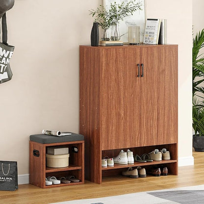 Soohow Shoe Cabinet with Doors, 7 Tier 28 Pairs Shoe Cabinet Storage for Entryway, Hidden Narrow Shoe Cabinets with Adjustable Shelves for Hallway, Living Room